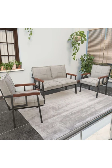 Modern Balkon, Bahçe, Cafe, Metal Kanepe Koltuk Takımı , Bahçe Mobilyası, 211 - Krem ürün görseli 1