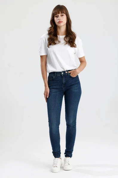 #KadınJean Az Kullanılmış Renkte Koyu Indigo Denim Skinny Fit Kesim Mira12 Rahat Kadın Jean Pantolon ürün görseli 1