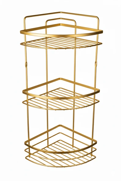 3 Katlı Banyo Duş Köşeliği Rafı Gold Renk ürün görseli 1