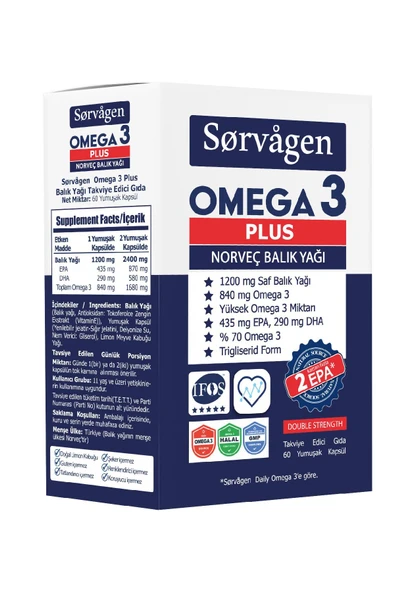 SORVAGEN OMEGA 3 PLUS 1200 MG  60 KAPSÜL ürün görseli 1