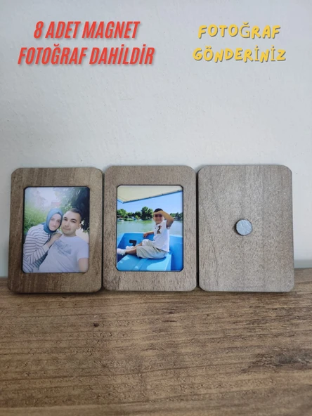 8 Adet 7x9.5 cm Kişiye Özel Resimli Ahşap Buzdolabı Magneti (Fotoğraf Dahil) ürün görseli 1