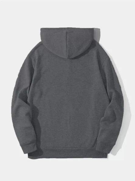 Erkek Düz Kapüşonlu Sweat - Füme ürün görseli 1