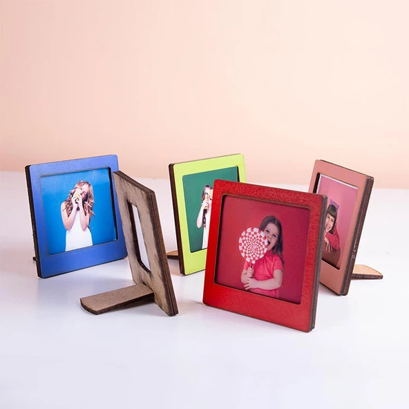 2 Adet Ahşap Polaroid Mini Fotoğraf Çerçevesi Masa Üstü Çerçeve  9x9cm ürün görseli 1