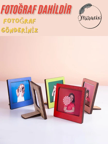 2 Adet Ahşap Renkli (FOTOĞRAF DAHİL) Polaroid Mini Fotoğraf Çerçevesi 9x9cm ürün görseli 1