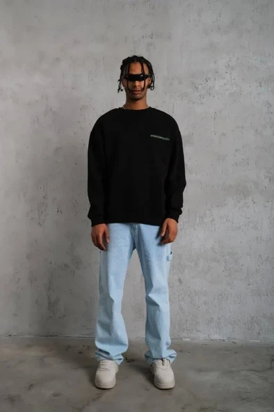 Erkek Baskılı Sweat - Siyah - Resim 3