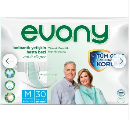 Evony Bel Bantlı Yetişkin Hasta Bezi Medium 30’lu 2 Paket 60 Adet ürün görseli 1