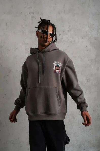 Erkek SCHOOL BOY Baskılı Kapüşonlu Sweat - Gri - Resim 2