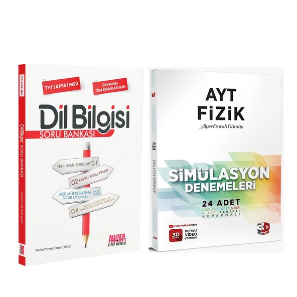 3D AYT Fizik Deneme ve AKM Dil Bilgisi Soru Bankası Seti 2 Kitap ürün görseli 1