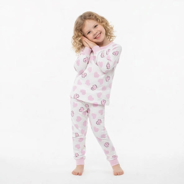 Kalp Desenli Kız Çocuk Pijama Takımı ürün görseli 1