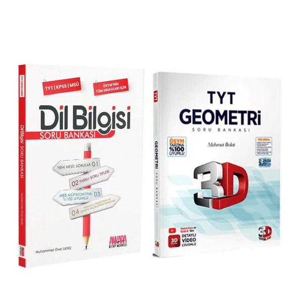 3D TYT Geometri ve AKM Dil Bilgisi Soru Bankası Seti 2 Kitap ürün görseli 1