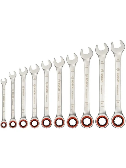 Bosch Professional Cırcır Anahtar Seti 10 Parça (8,10,12,13,14,15,16,17,18,19) 1600A02AU0 ürün görseli 1