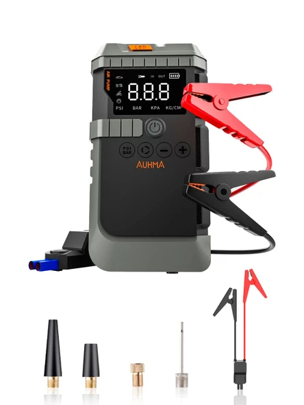 Auhma A7711 Akü Takviye Cihazı | 4'ü 1 Arada Powerbank, Hava Kompresörü, LCD Ekran, 12.000mAh 150PSI ürün görseli 1