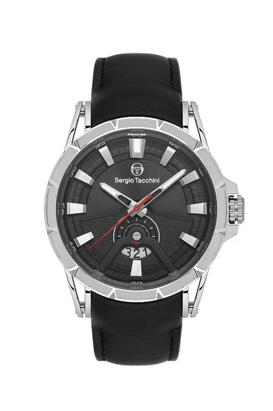 Sergio Tacchini ST.1.10455-1 Takvim Göstergeli Deri Kordon Siyah Renk Erkek Kol Saati ürün görseli 1