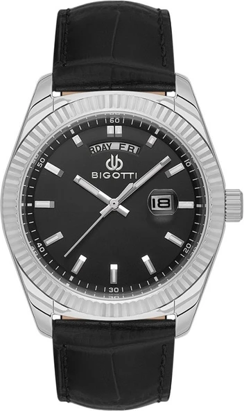 Bigotti BG.1.10557-1 Deri Kordon Çelik Kaplama Kasa Siyah Erkek Kol Saati ürün görseli 1