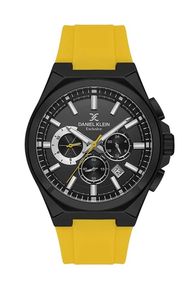 Daniel Klein DK.1.13815-6 Exclusive Tüm Fonksiyonları Aktif 5 ATM Suya Dayanıklı Silikon Kordonlu Sarı Erkek Kol Saati ürün görseli 1