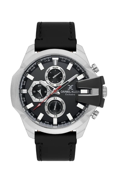 Daniel Klein DK.1.13849-1 Exclusive Tüm Fonksiyonları Aktif Deri Kordonlu Siyah Erkek Kol Saati ürün görseli 1