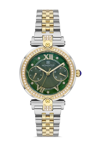 Momentus SS246T-15SG Fonksiyonlar Aktif Çelik Kasa Çelik Kordon Metalik-Altın Renk Kadın Kol Saati ürün görseli 1