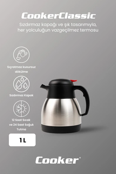 Cooker Classic 1 Litre Paslanmaz Çelik Termos CKR2035 - Resim 2