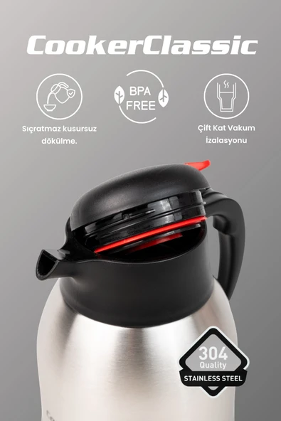 Cooker Classic 1 Litre Paslanmaz Çelik Termos CKR2035 - Resim 3