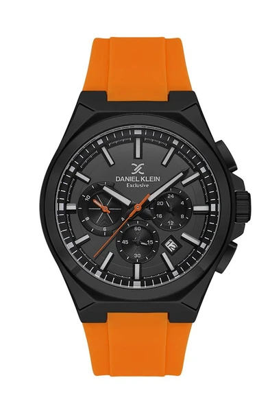 Daniel Klein DK.1.13815-2 Exclusive Tüm Fonksiyonları Aktif 5 ATM Suya Dayanıklı Silikon Kordonlu Turuncu Erkek Kol Saati ürün görseli 1