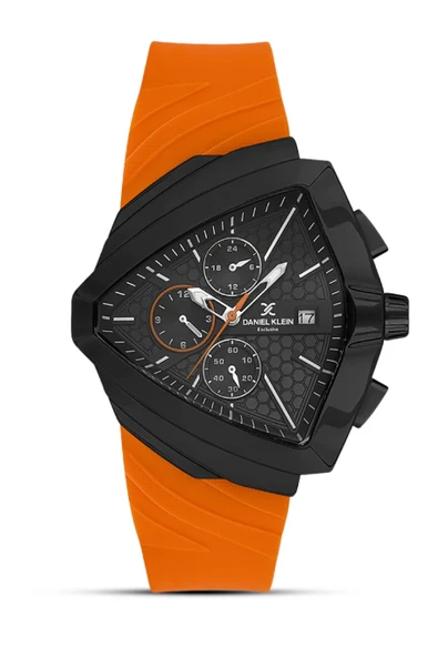 Daniel Klein DK.1.13860-5 Exclusive Fonksiyonlar Aktif Silikon Kordon Çelik Kaplama Kasa Turuncu Erkek Kol Saati ürün görseli 1