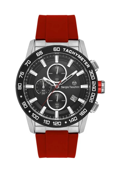 Sergio Tacchini ST.1.10457-2 Silikon KordonTachymeter Fonksiyonlar Aktif Kırmızı Renk Erkek Kol Saati ürün görseli 1