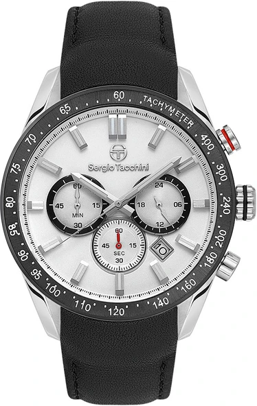 Sergio Tacchini ST.1.10441-1 Tachymeter Deri Kordon Fonksiyonlar Aktif Siyah Renk Erkek Kol Saati ürün görseli 1