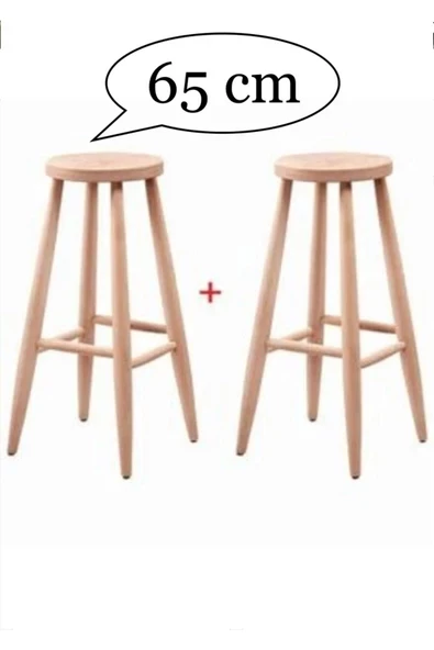EHM Ham Ahşap 65 Cm Yüksek Yuvarlak Bar Tabure Sandalye 2'li Ahşap Ham ürün görseli 1