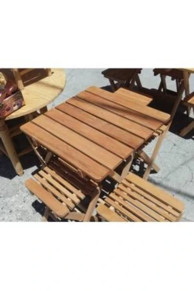 100% Turkish Design Katlanabilir Ahşap Tabure Piknik Masa Seti Katlanır Masa Tabure ürün görseli 1