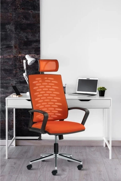 SERS MOBİLYA Panorama Yönetici Ofis Çalışma Sandalyesi-turuncu Krom Ayak Başlıklı ürün görseli 1