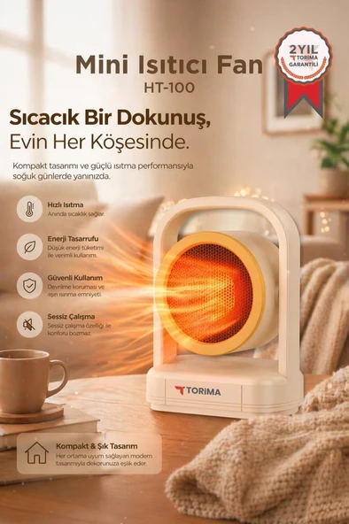 Mini Isıtıcı Fan Taşınabilir Sessiz Hızlı Isıtma 500W Kompakt Isıtıcı Torima HT100 Bej ürün görseli 1