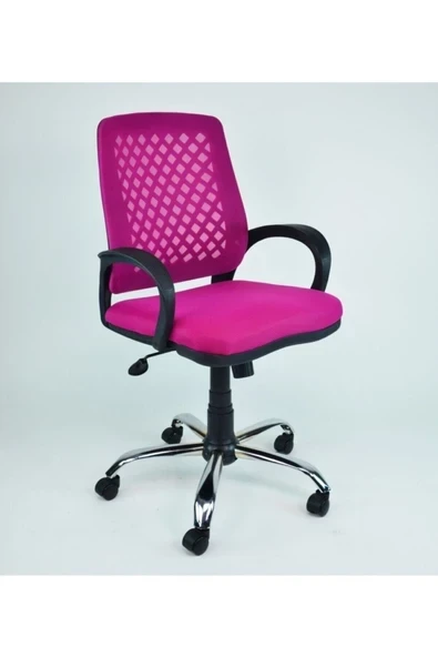 CLK Fileli Petek Ofis Büro Bilgisayar Koltuğu Sandalyesi Pembe Krom Ayak ürün görseli 1
