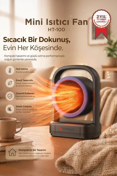 Mini Isıtıcı Fan Taşınabilir Sessiz Hızlı Isıtma 500W Kompakt Isıtıcı Torima HT100 Siyah ürün görseli 1