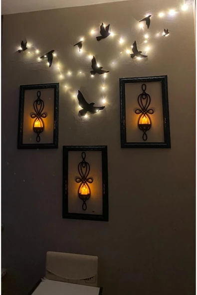 Ahşap Dekoratif Kuş 9 Lu Set Ve 5 Metre Beyaz Işık Peri Led Aydınlatma ( Piller Dahil ) ürün görseli 1