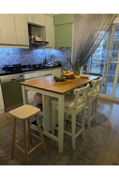 Geppetto Home Ahşap Kare Bar Tabure Sandalye ürün görseli 1