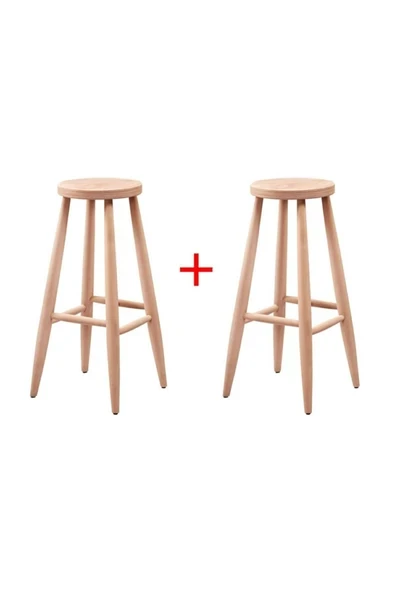 BOB ARTS and CRAFTS Ikili Ahşap Yüksek Yuvarlak Bar Tabure Sandalye ürün görseli 1