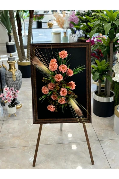 ÖZEL TASARIM TABLO 3 BOYUTLU ÇERÇEVELİ PEMPE YAPAY ÇİÇEK PAMPAS HEDİYELİK DUVAR ARANJMAN 50-70CM ürün görseli 1