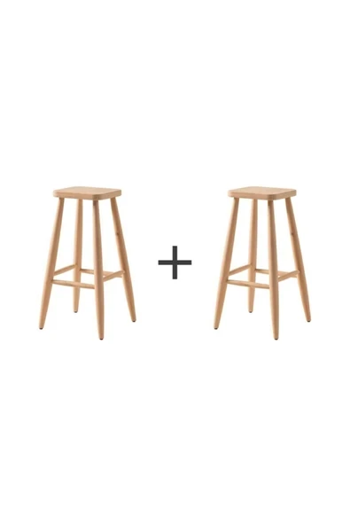 BOB ARTS and CRAFTS Ikili Ahşap Yüksek Kare Bar Tabure Sandalye ürün görseli 1