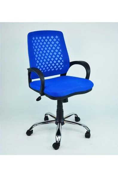CLK Fileli Petek Ofis Büro Bilgisayar Koltuğu Sandalyesi Mavi Krom Ayak ürün görseli 1