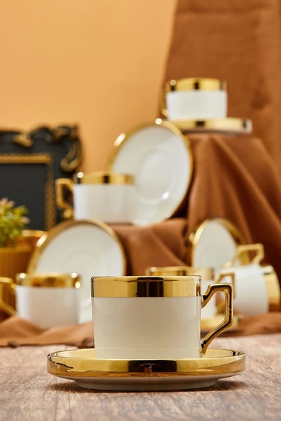 Cooker Gold Yaldızlı 6 Kişilik 220 ml Porselen Çay ve Kahve Fincan Takımı CKR3523 ürün görseli 1