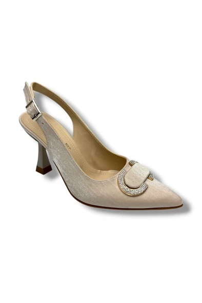 Desire 452-26 Çizgili Saten Taşlı Tokalı İnce Topuk Kadın Stiletto 8,5cm ürün görseli 1