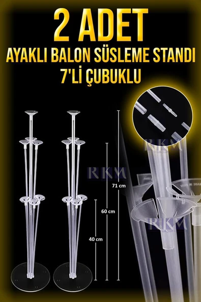 rkmstore 2 Adet Balon Süsleme Standı 7’li Çubuklu Ayaklı Balon Standı Seti Parti ve Doğum Günü Süsleme ürün görseli 1