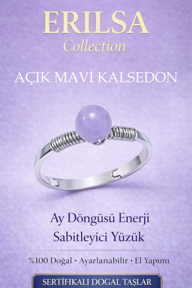 Sertifikalı Ay Döngüsü Enerji Sabitleyici Yüzük – Açık Mavi Kalsedon Ayarlamalı Yengeç Balık Akrep ürün görseli 1