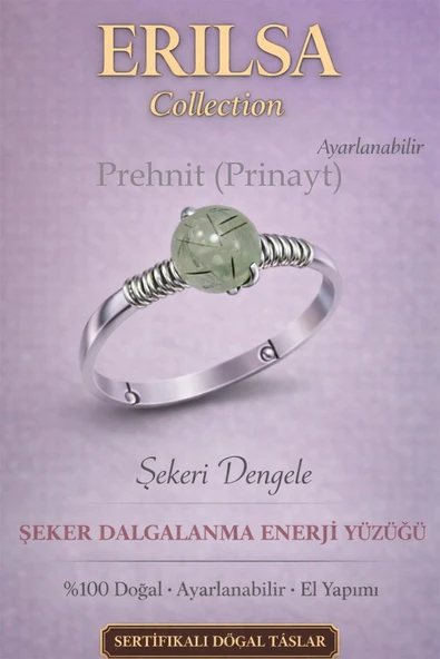 Sertifikalı Şeker Dalgalanma Enerji Yüzüğü – Prehnit Ayarlamalı İnce Kasa Boğa Başak Yengeç Burcu ürün görseli 1