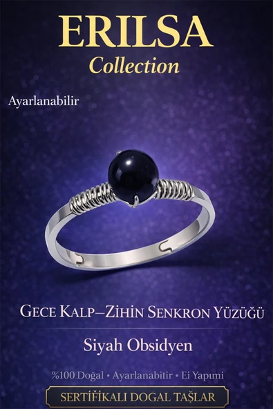 Sertifikalı Gece Kalp Zihin Senkron Yüzüğü – Siyah Obsidyen Ayarlanabilir İnce Kasa Akrep Yay Oğlak ürün görseli 1