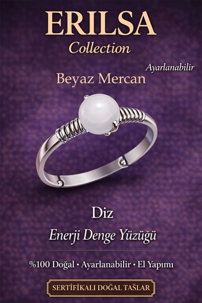 Sertifikalı Cilt Enerji Dengesizliği Yüzüğü – Ham Beyaz Mercan Taşı Ayarlamalı Terazi Boğa Balık ürün görseli 1
