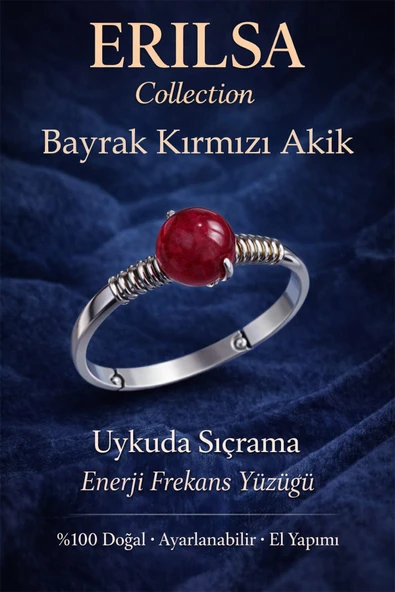 Sertifikalı Uykuda Sıçrama Enerji Yüzüğü – Bayrak Kırmızı Akik Ayarlanabilir İnce Kasa Koç Akrep Burcu ürün görseli 1