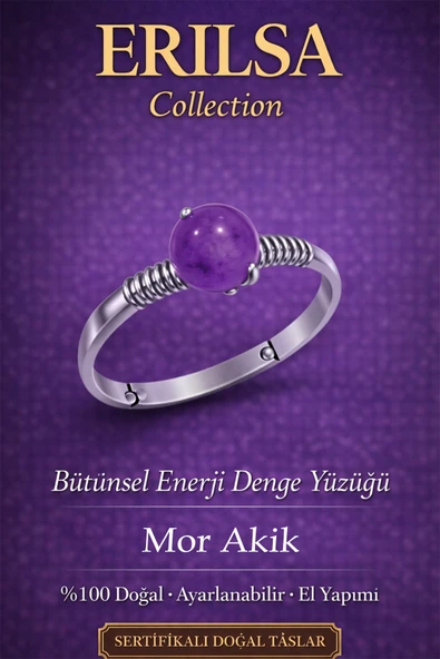 Sertifikalı Bütünsel Enerji Denge Yüzüğü – Mor Akik Taşı Ayarlamalı İnce Kasa Akrep Kova Oğlak Burç ürün görseli 1