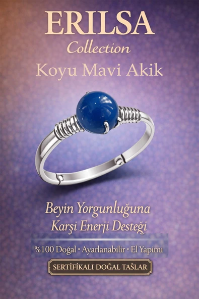 Sertifikalı Beyin Yorgunluğu Enerji Yüzüğü – Koyu Mavi Akik Ayarlamalı İnce Kasa İkizler Başak Burcu ürün görseli 1