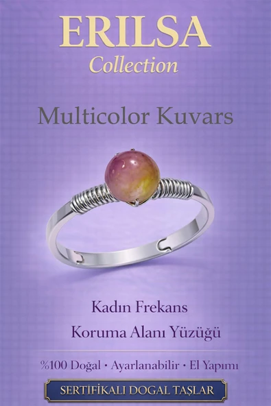 Sertifikalı Kadın Frekans Koruma Enerji Yüzüğü Multicolor Kuvars Ayarlamalı İkizler Başak Kova Burç ürün görseli 1
